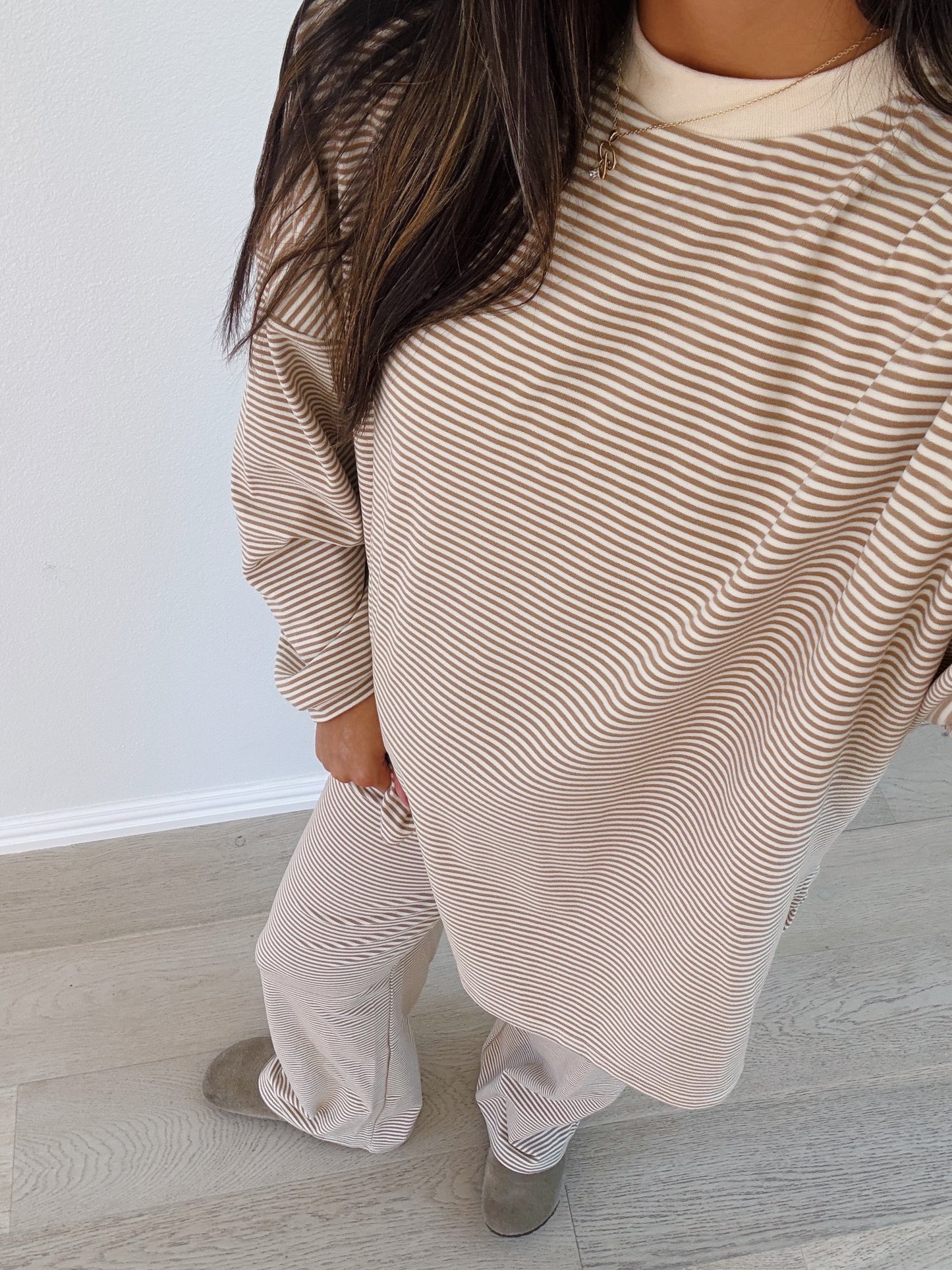 cream brûlée striped pullover
