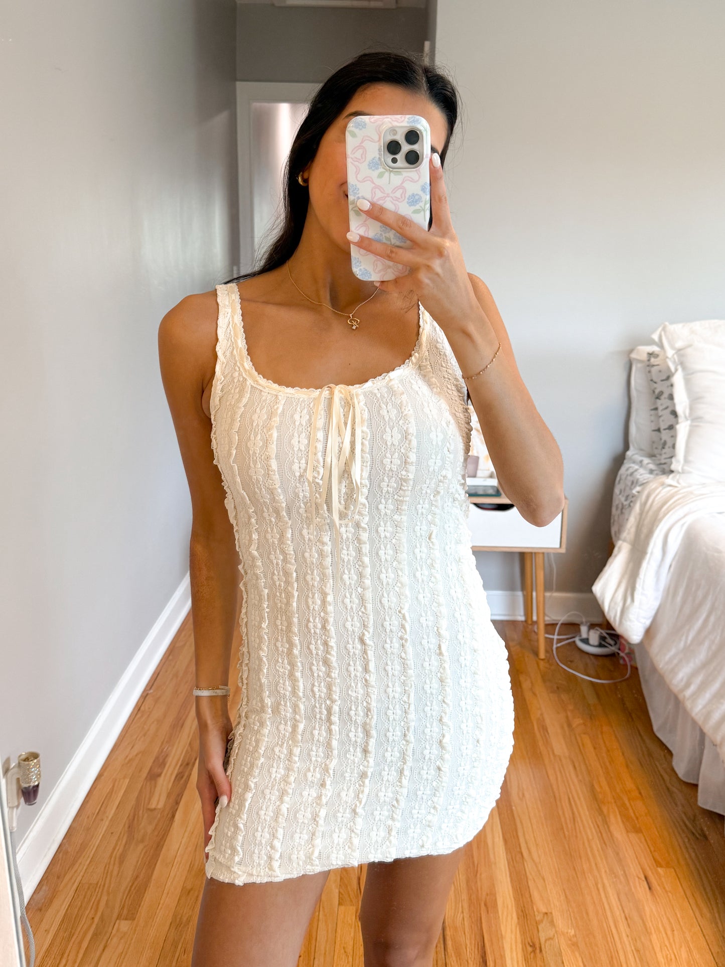 ivory dream laced mini dress