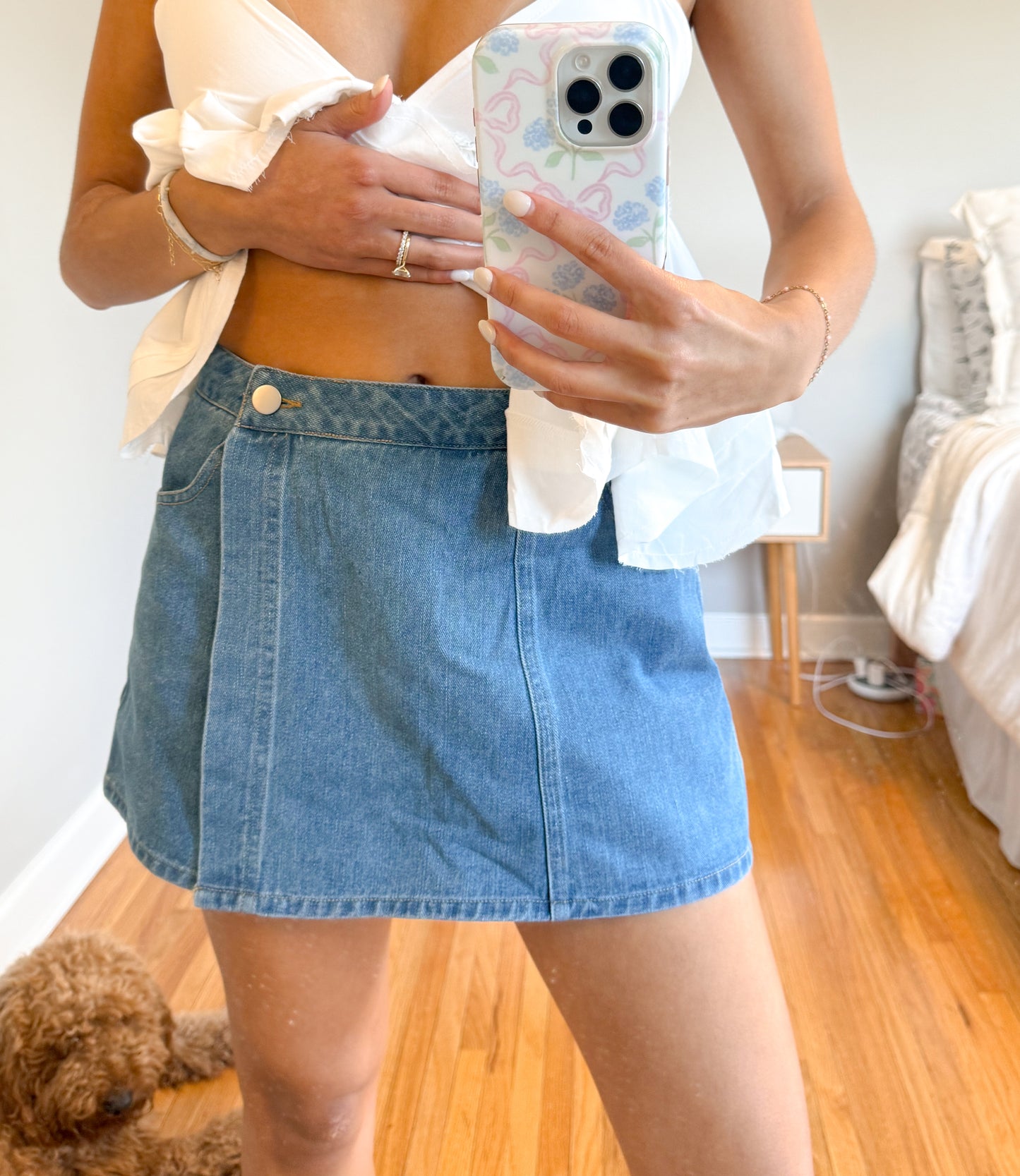 criss cross denim skort