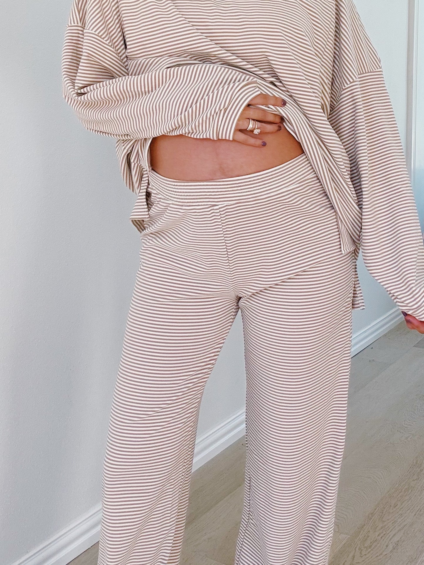 creme brûlée striped pants