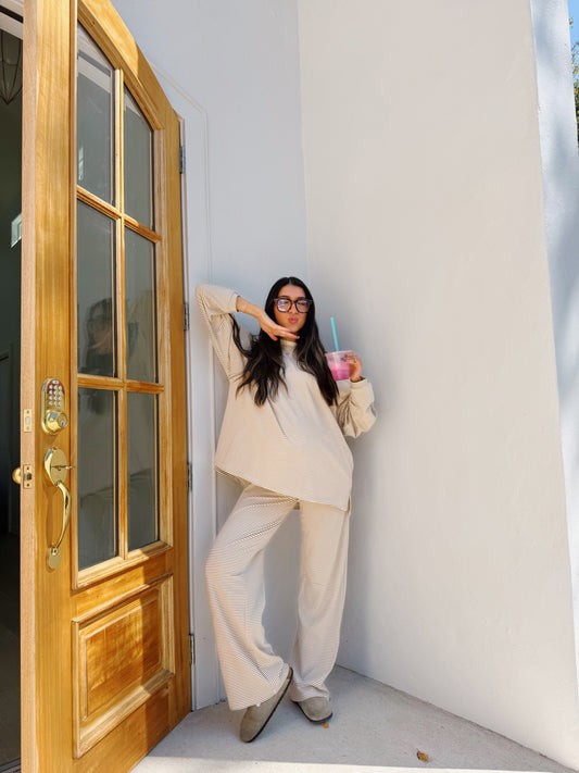 creme brûlée striped pants