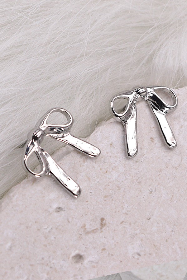 silver bow earrings