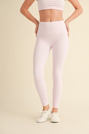 girly gingham leggings -PINK