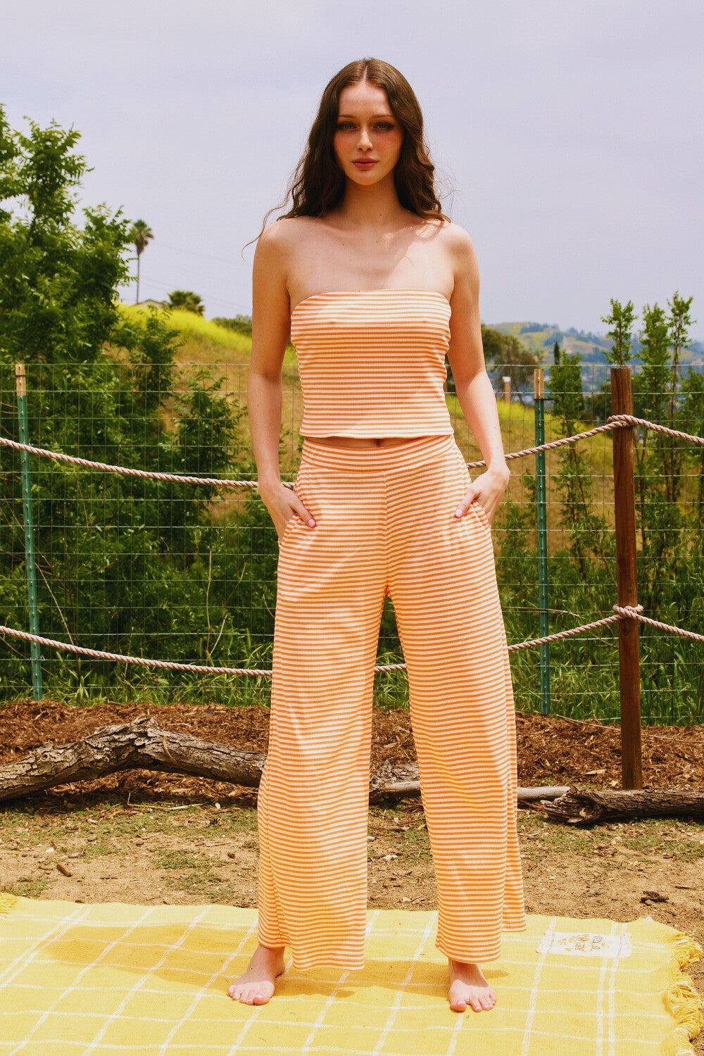 striped bandeau set -ORANGE
