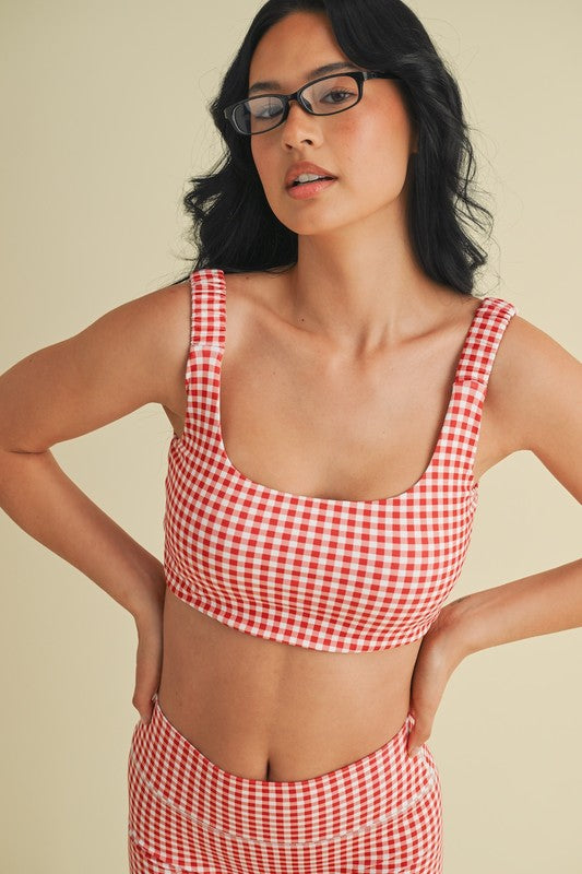 girly gingham sports bra -RED