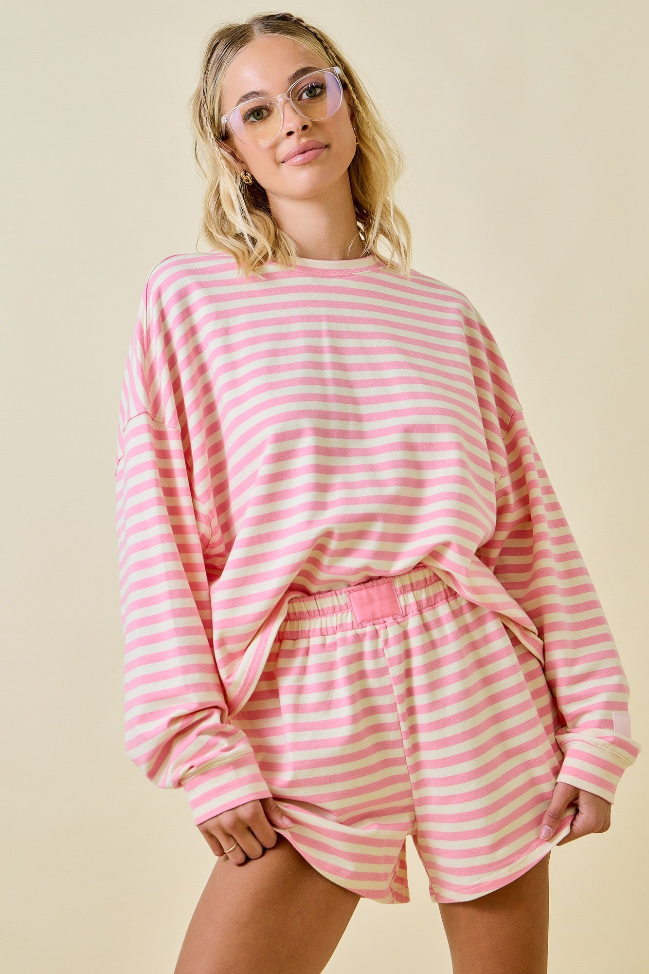 lovely striped set -PINK