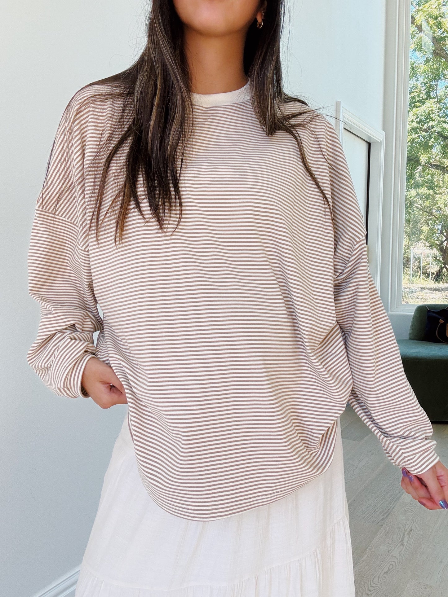 cream brûlée striped pullover