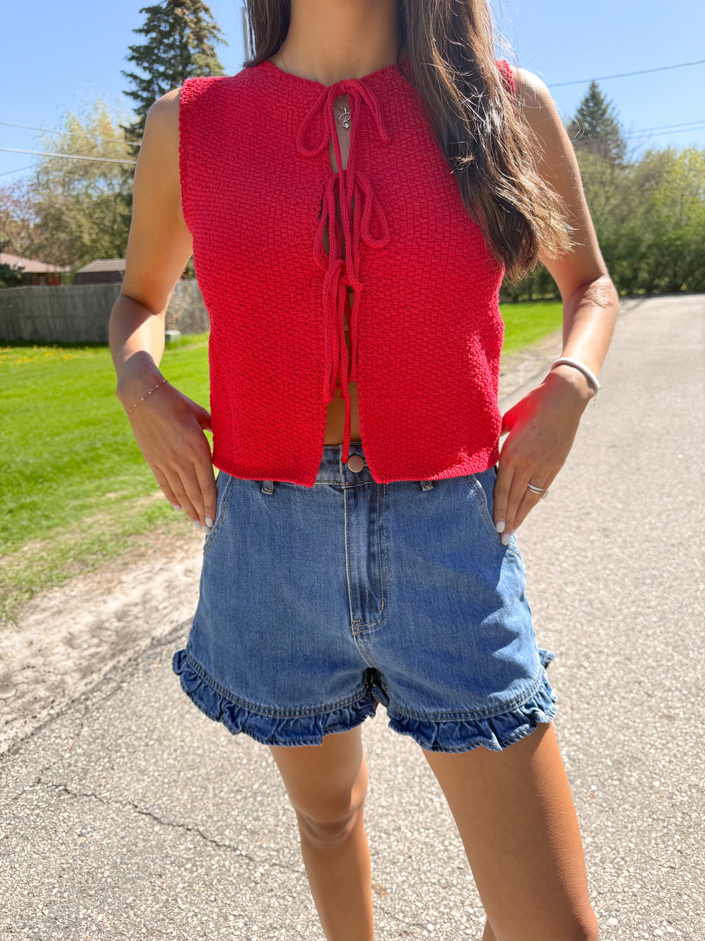 girly ruffle denim shorts