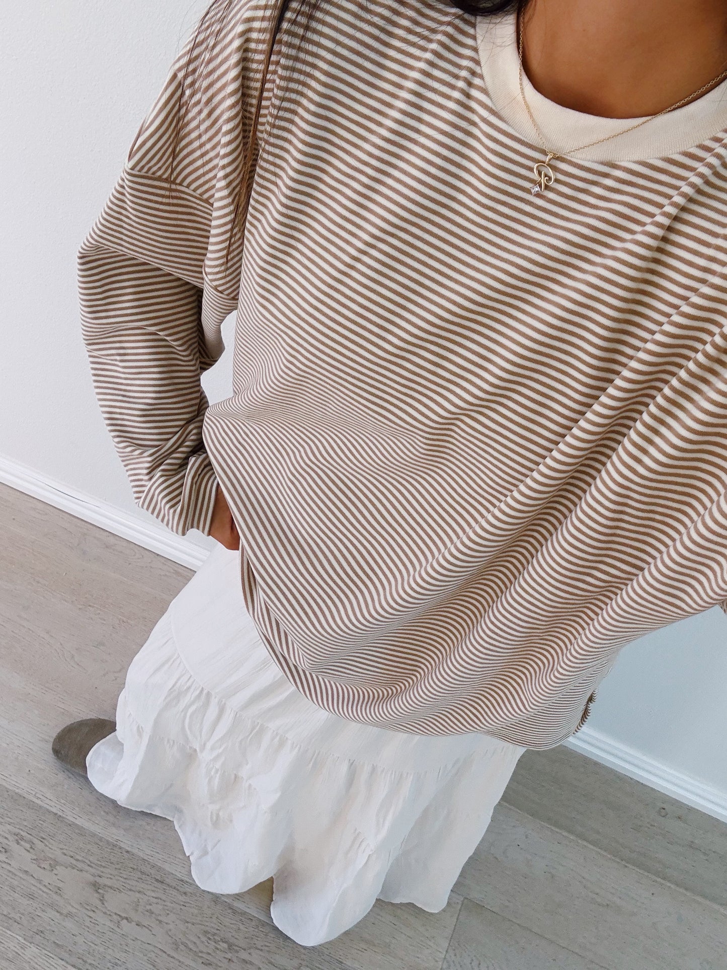 cream brûlée striped pullover