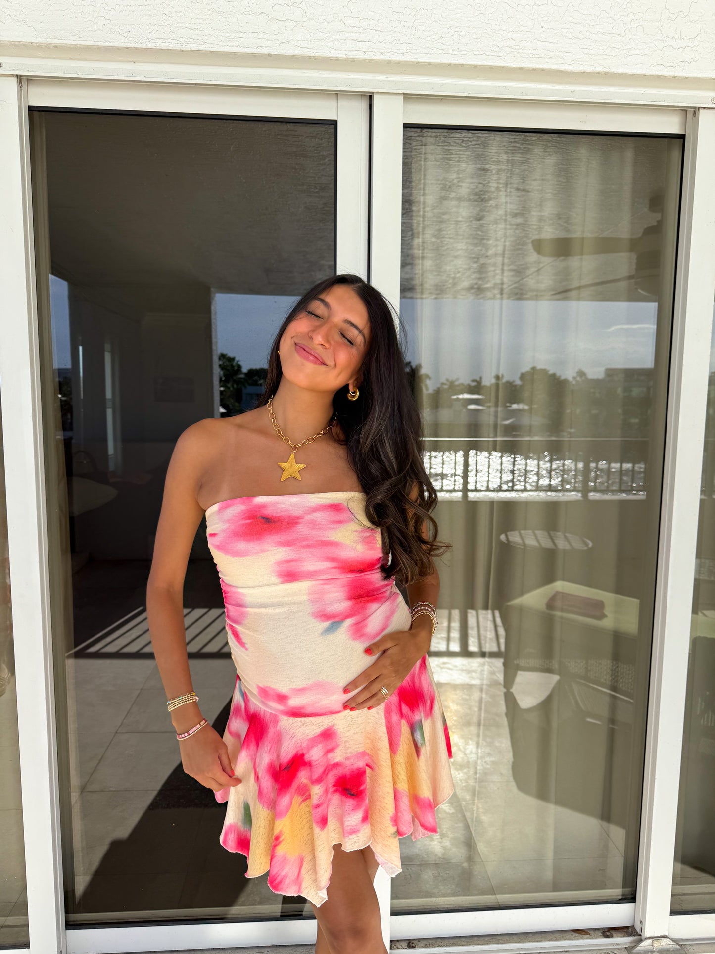 lemon floral mini dress