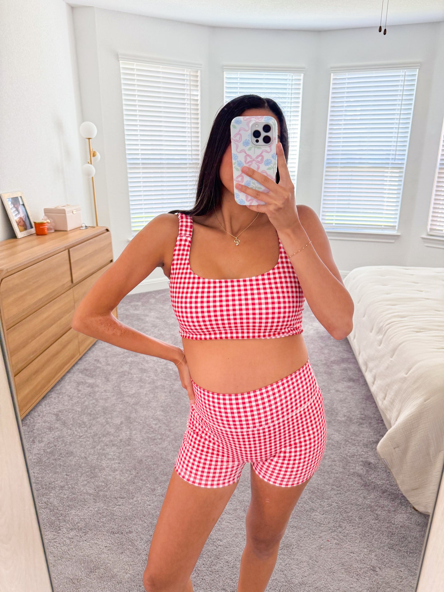 girly gingham biker shorts -RED
