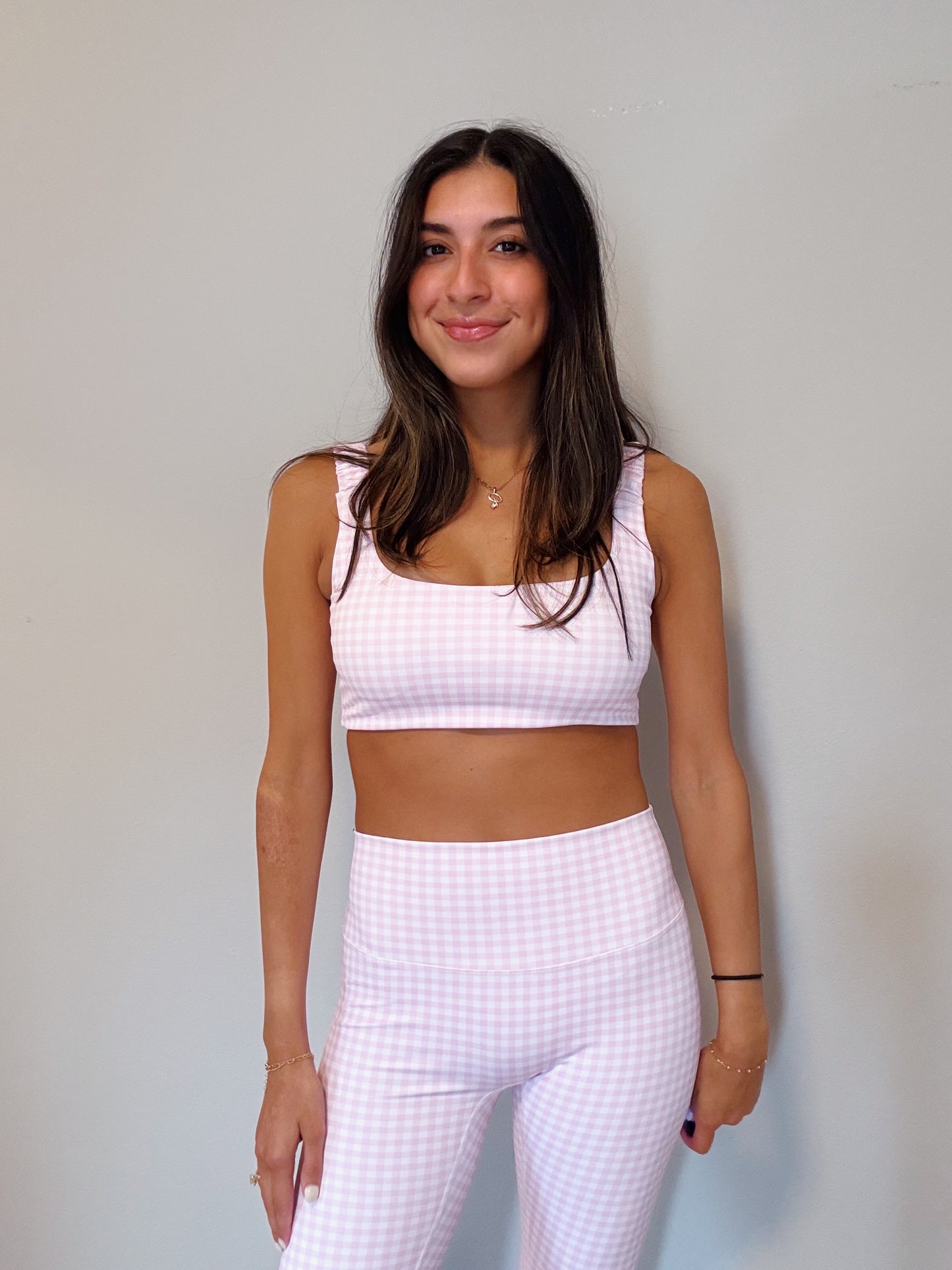 girly gingham sports bra -PINK