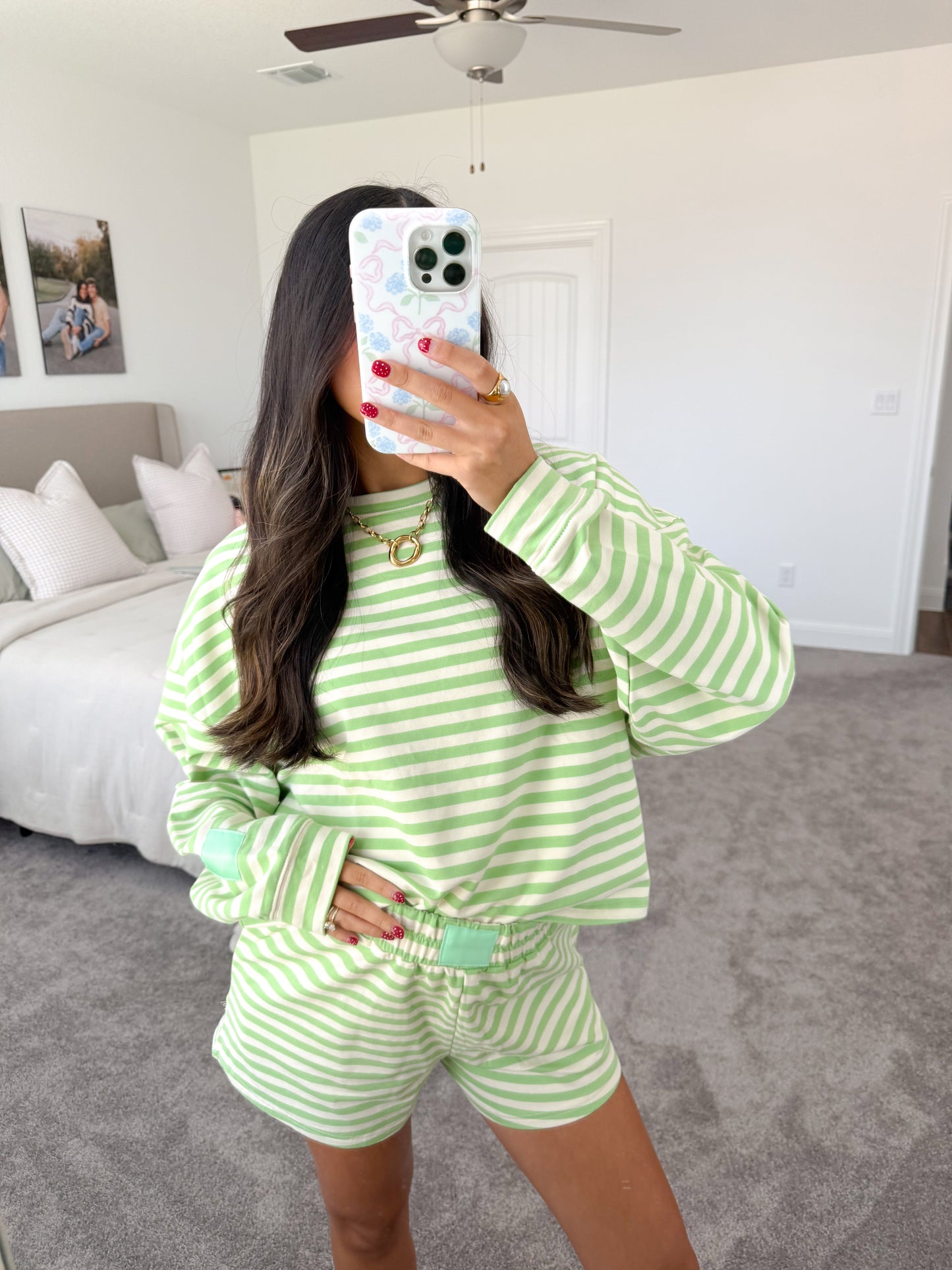 lovely striped set -LIME