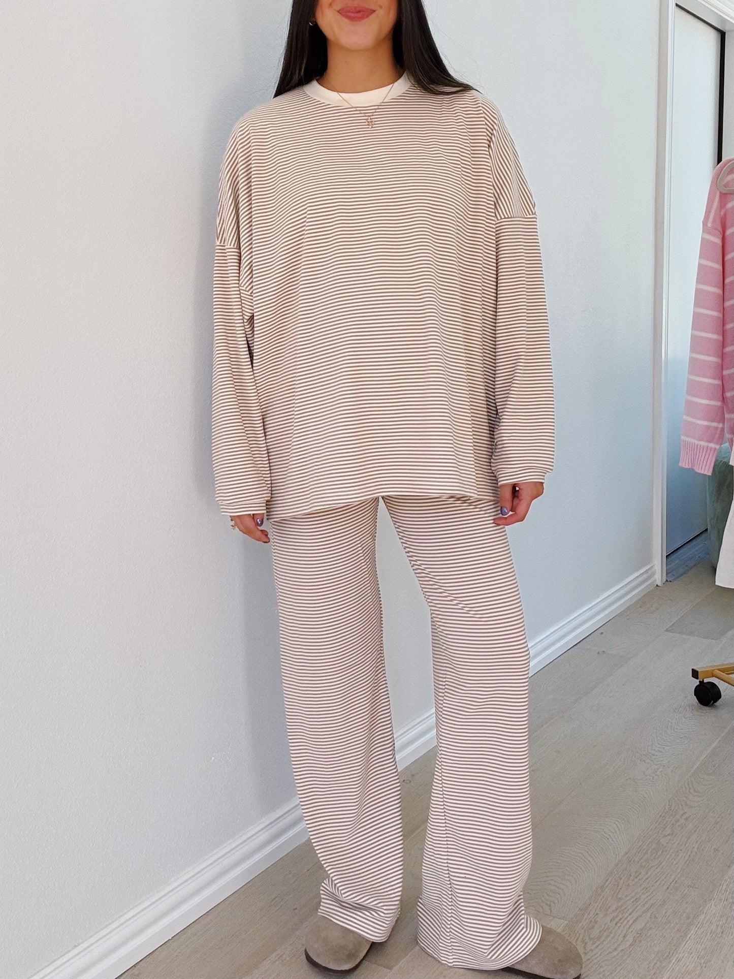 creme brûlée striped pants