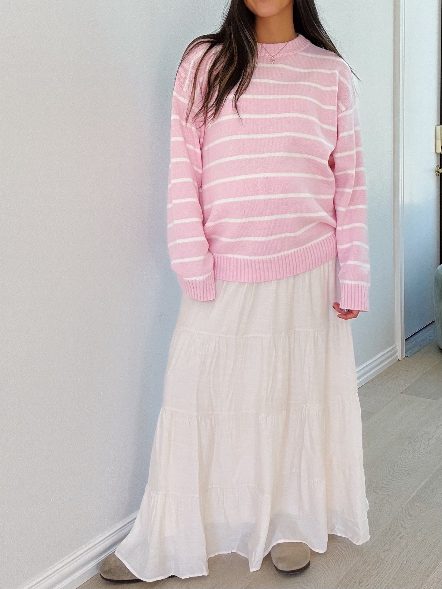 ballet pink striped crew