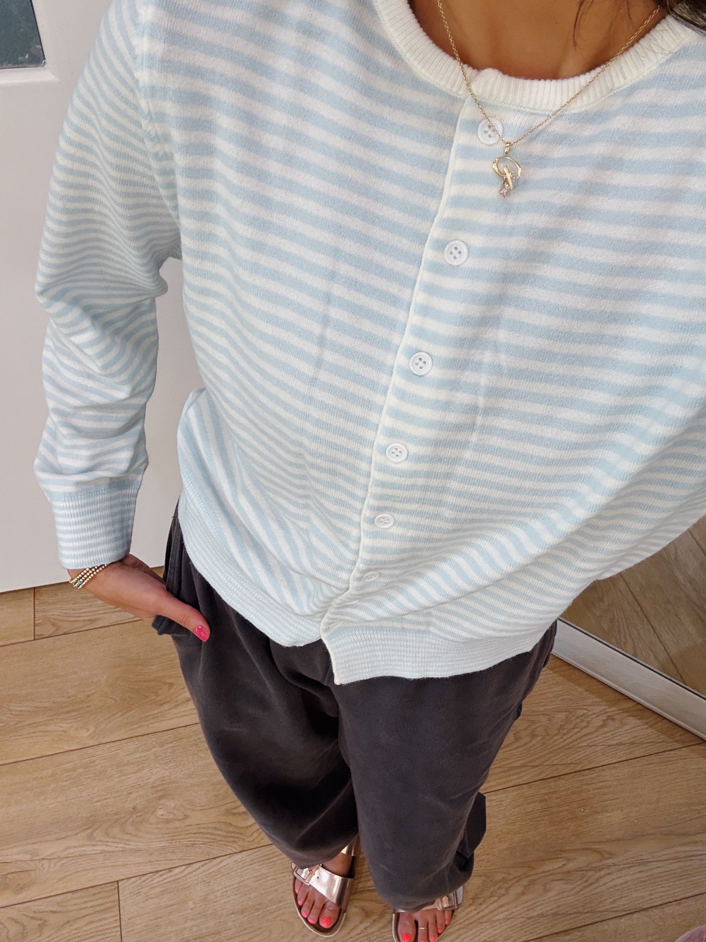 candy striped cardigan -BLUE