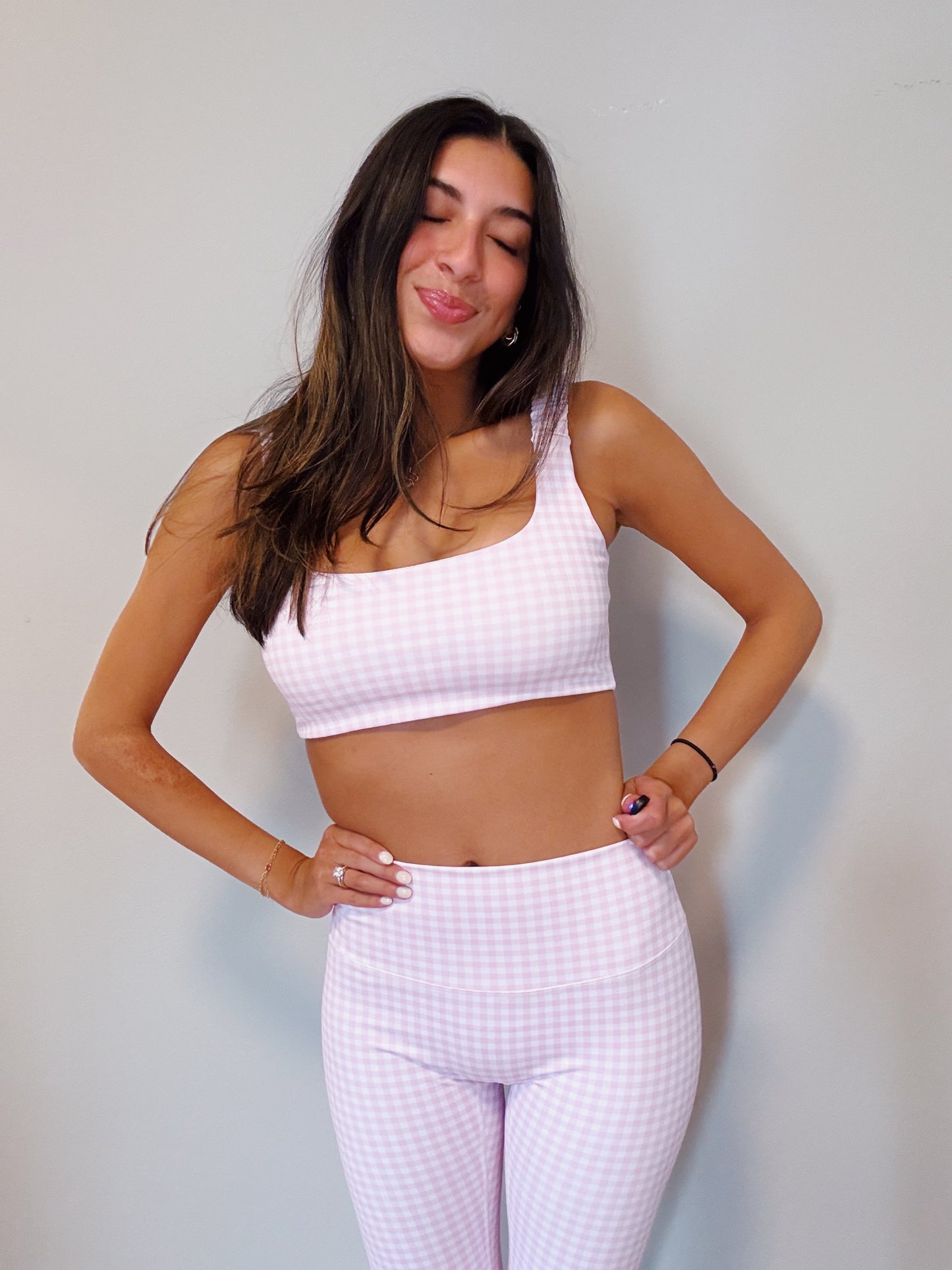 girly gingham sports bra -PINK