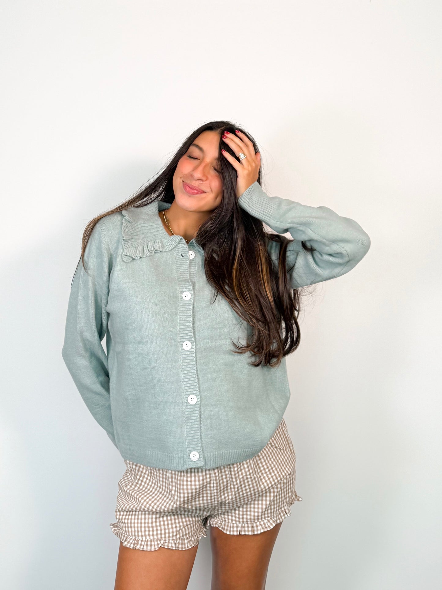 school girl ruffle cardigan