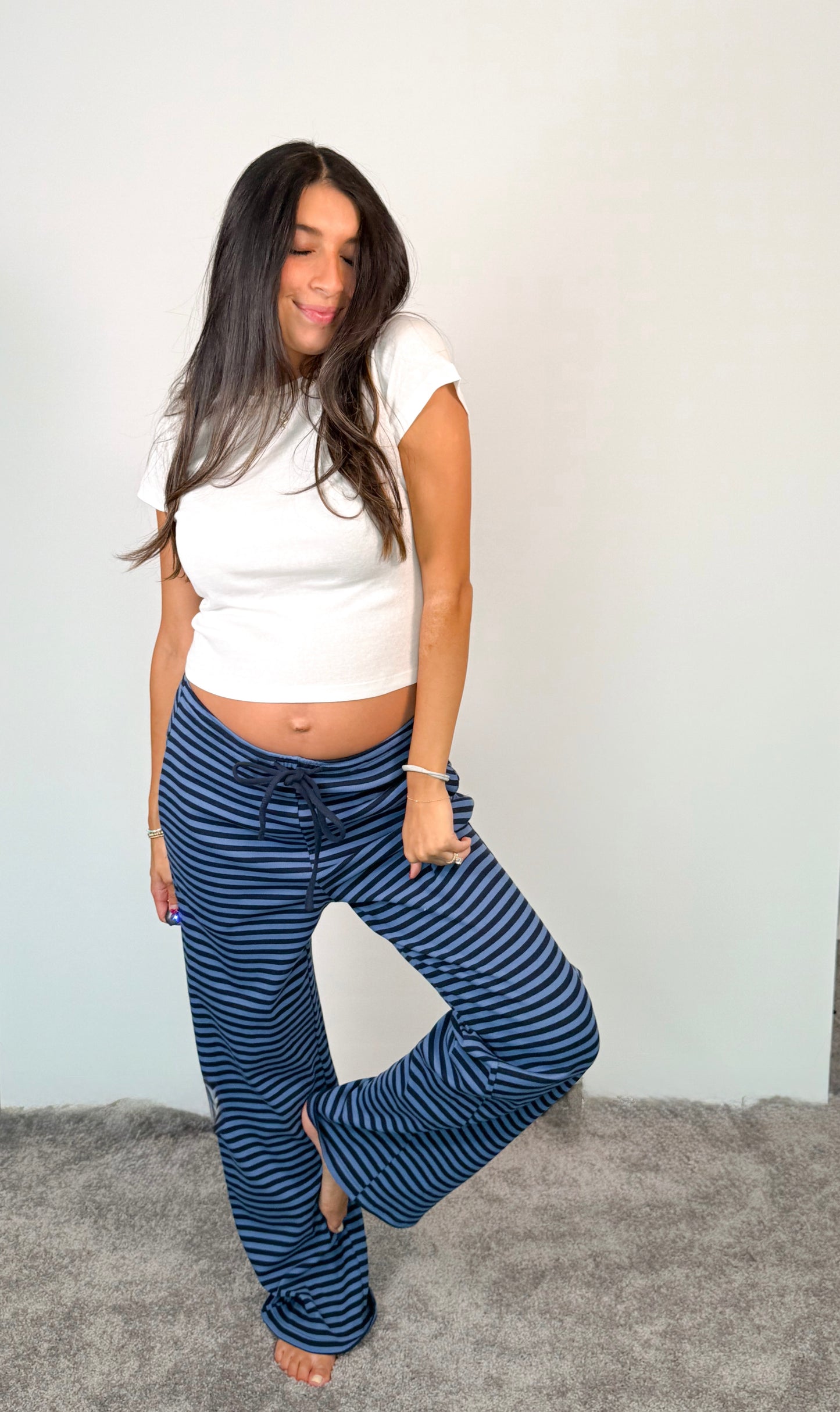 fall striped pants -BLUE