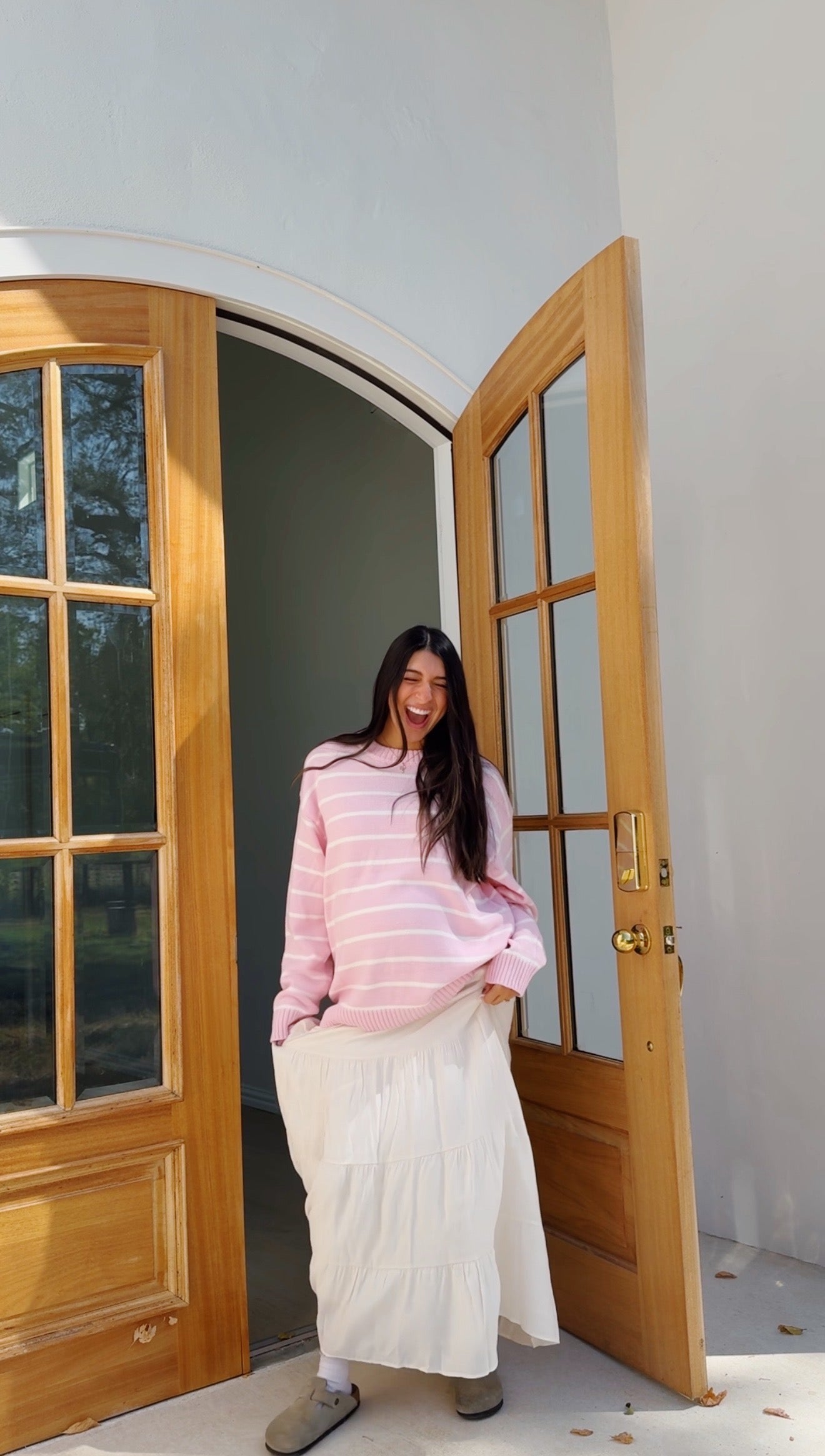 ballet pink striped crew