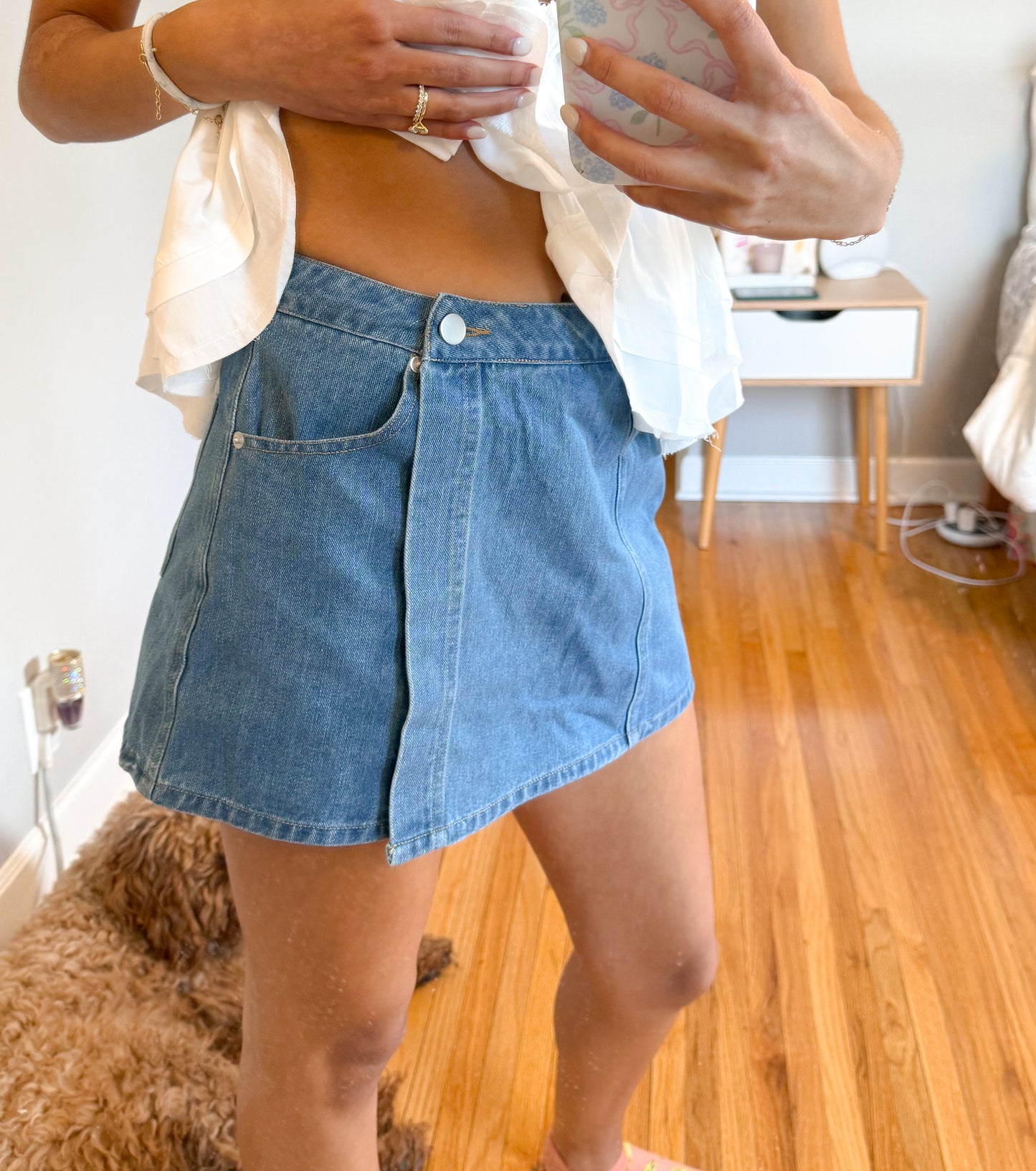 criss cross denim skort