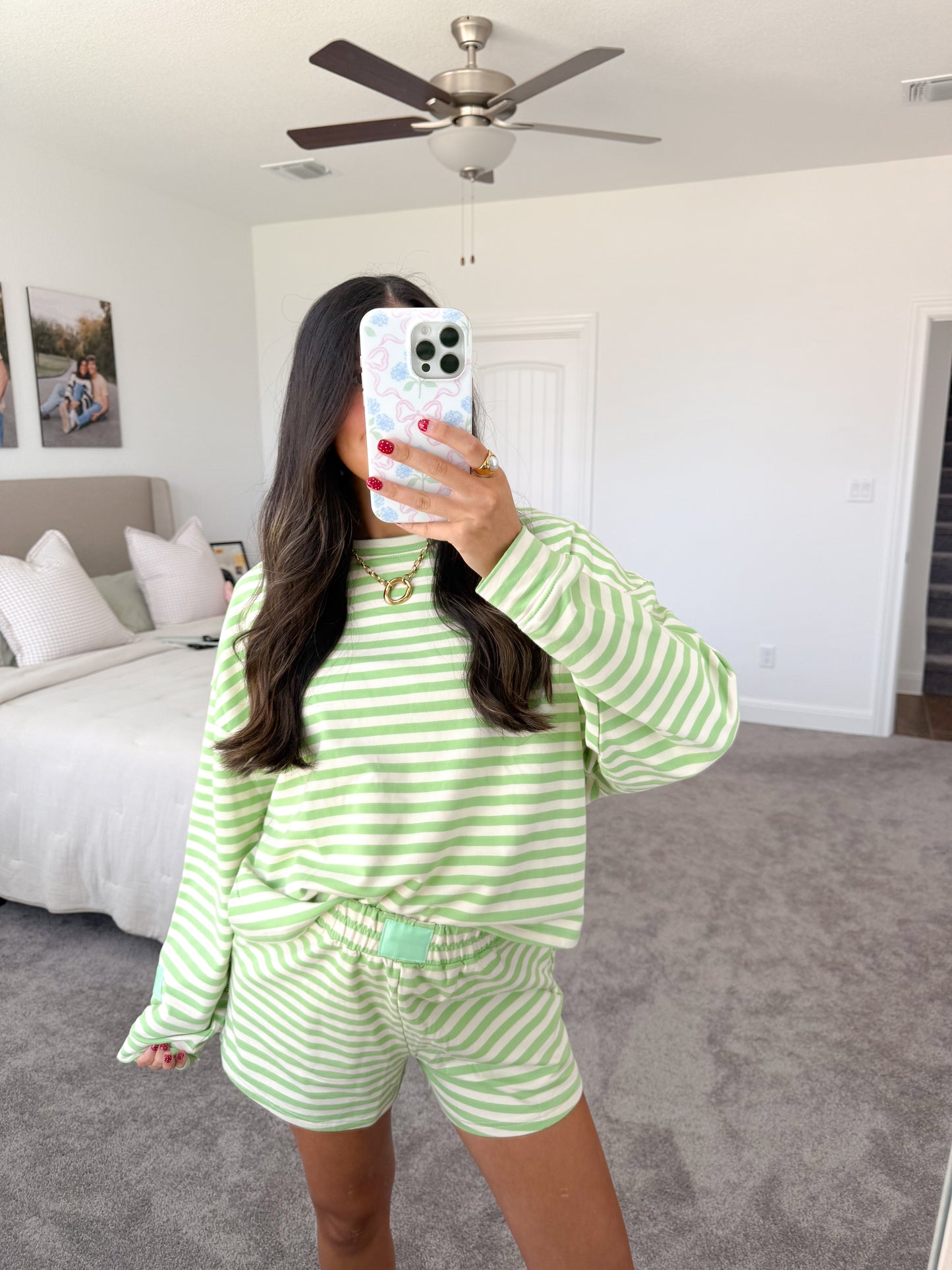 lovely striped set -LIME