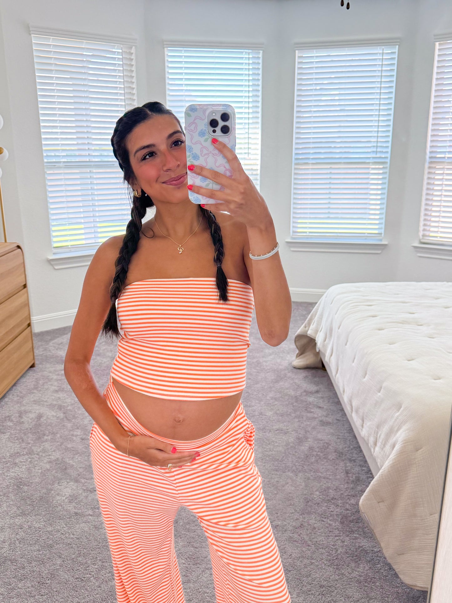 striped bandeau set -ORANGE