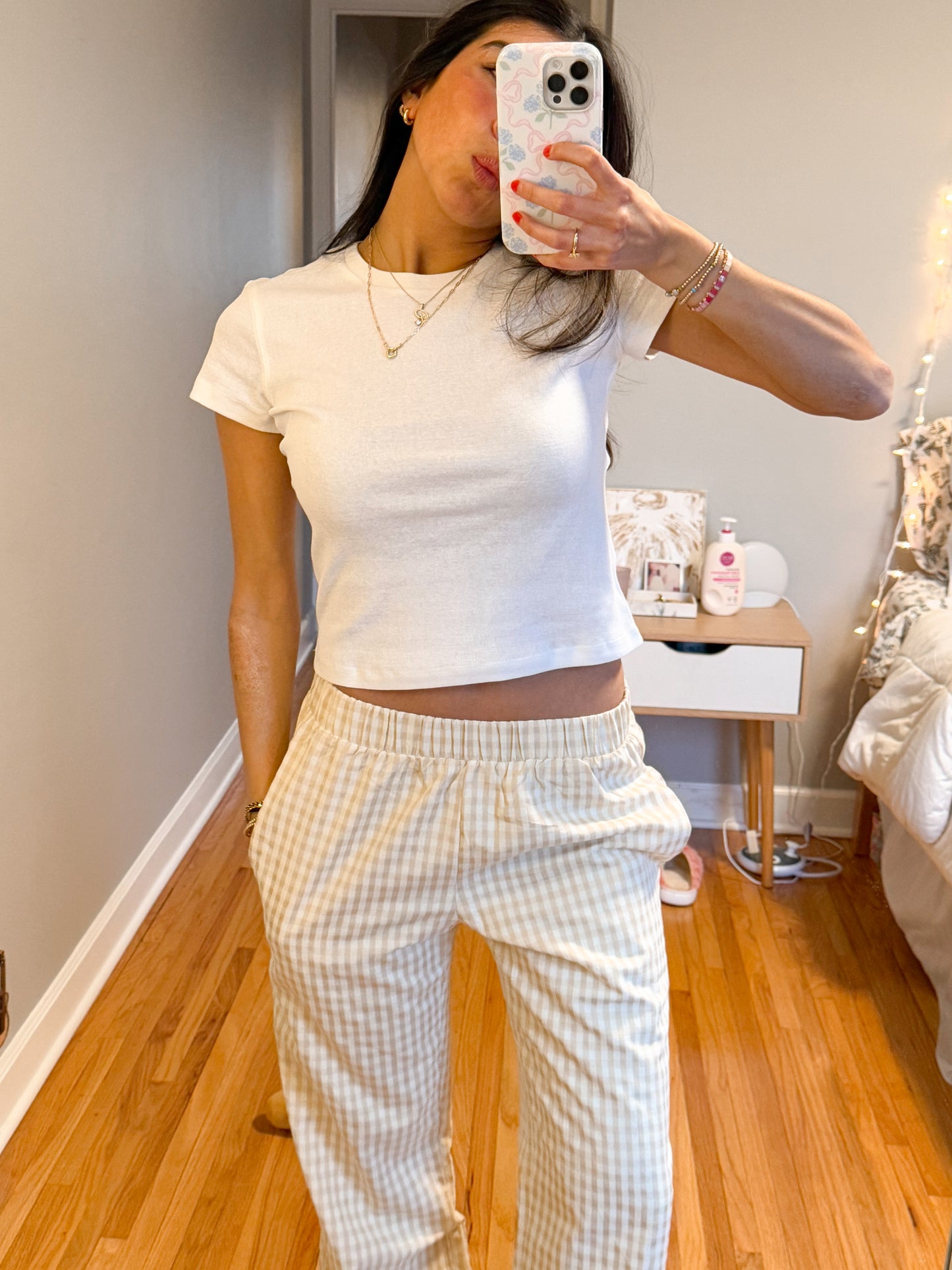 gingham relaxed pants -TAN
