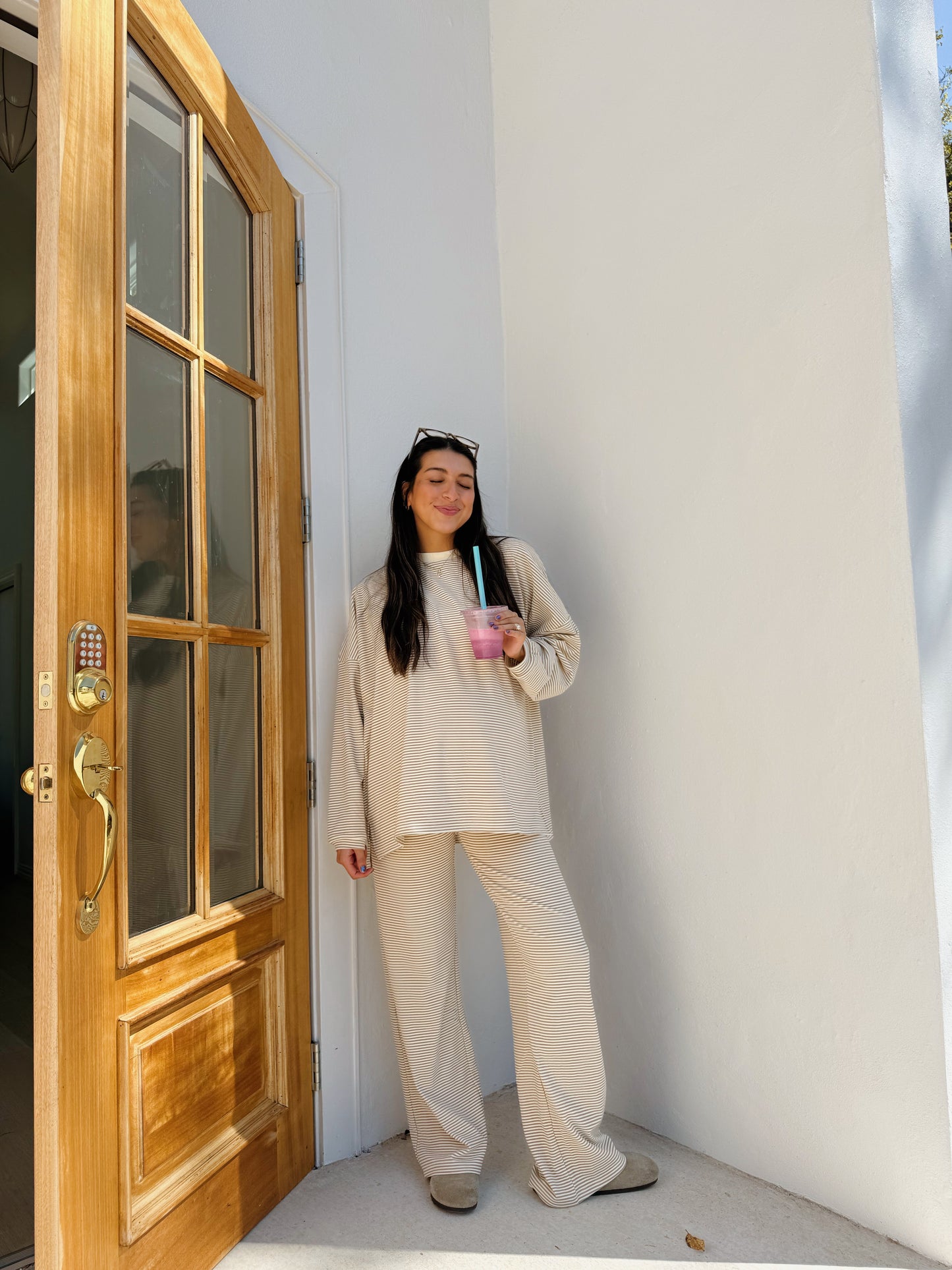creme brûlée striped pants
