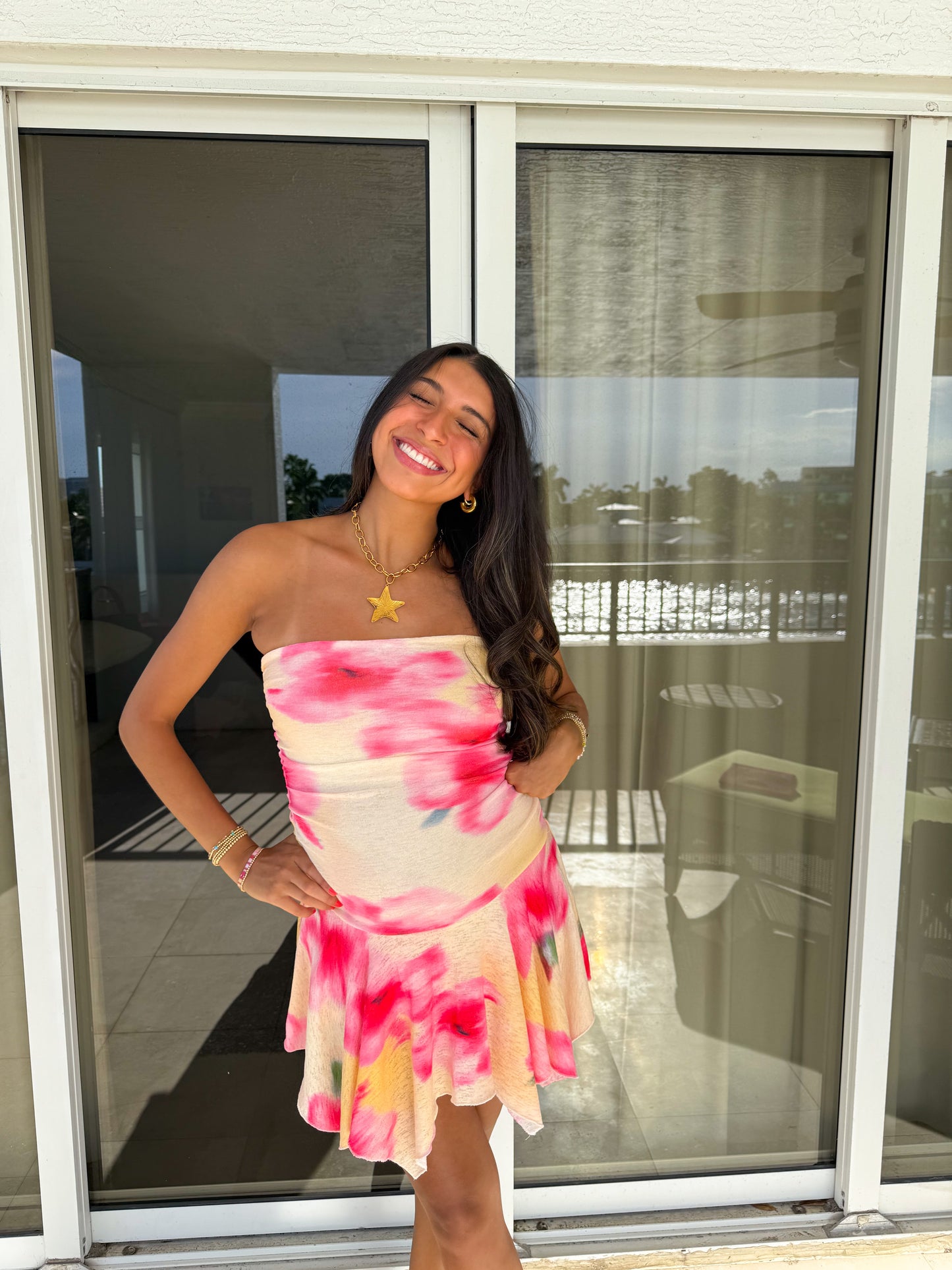 lemon floral mini dress