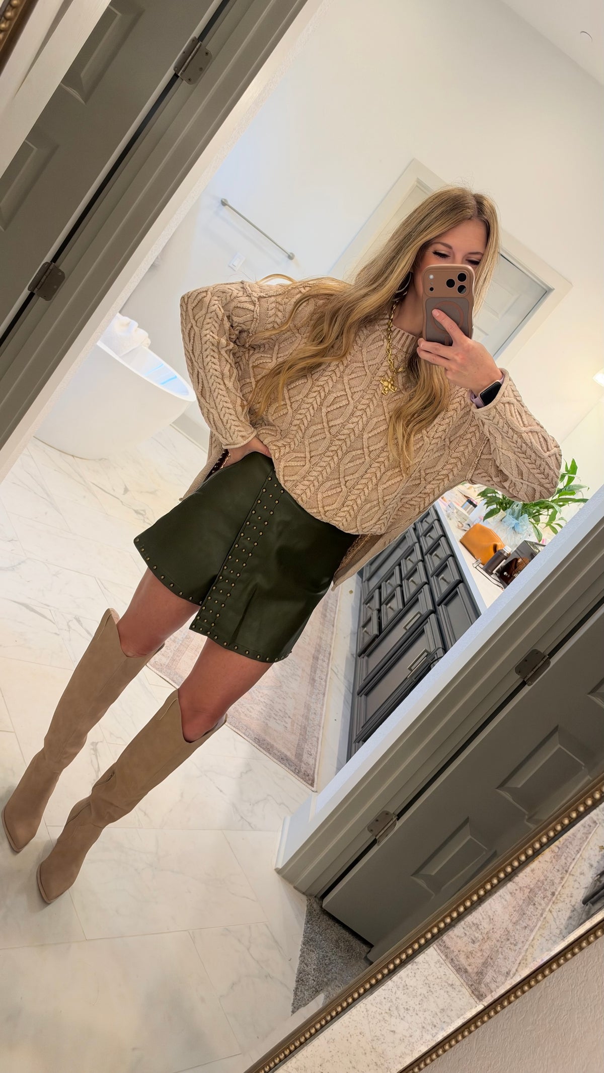 Studded Vegan Faux Leather Skort