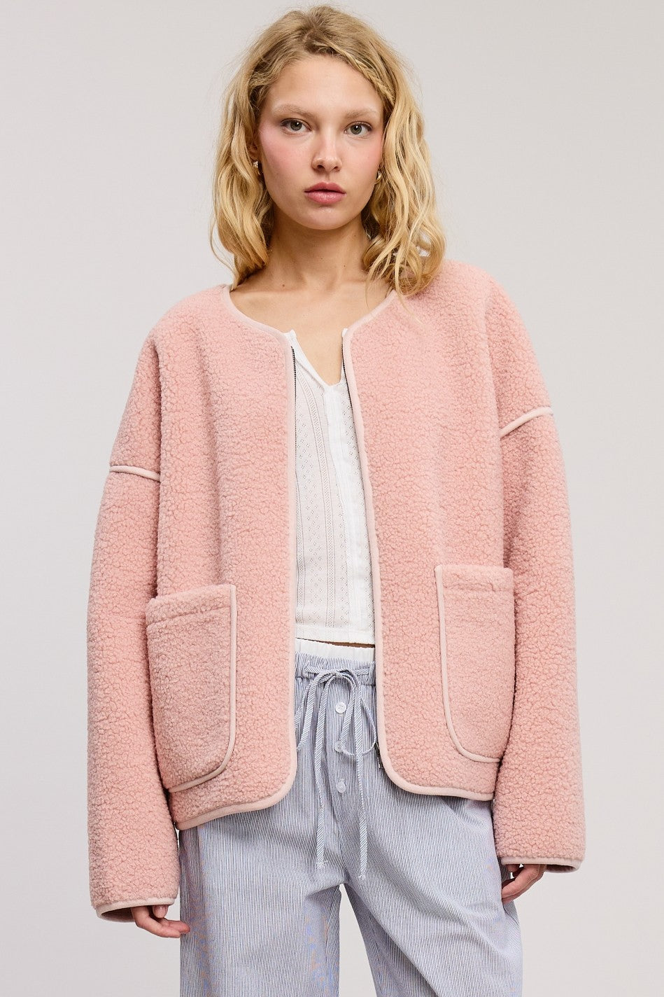 pink teddy sherpa jacket