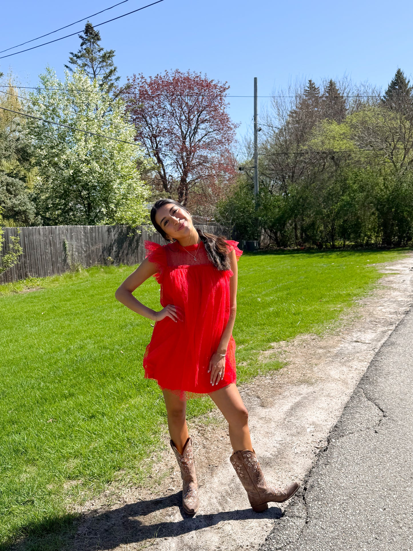 dotty red dress