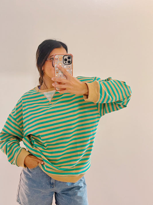 forest green striped crew