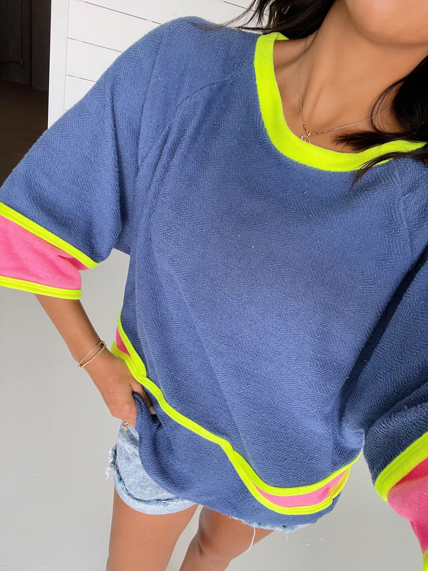 colorful oversized tee -NAVY