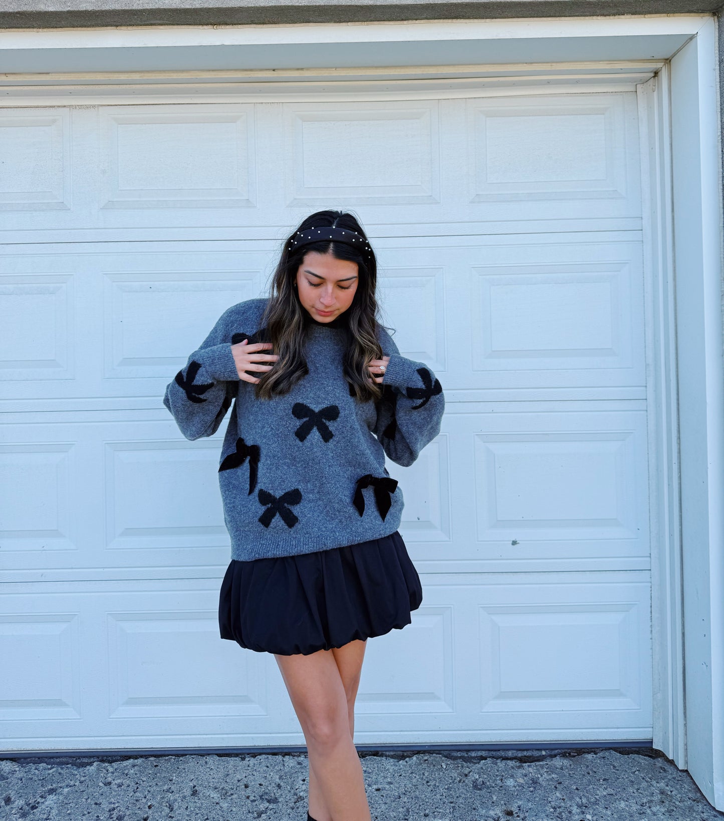 bow velvet sweater