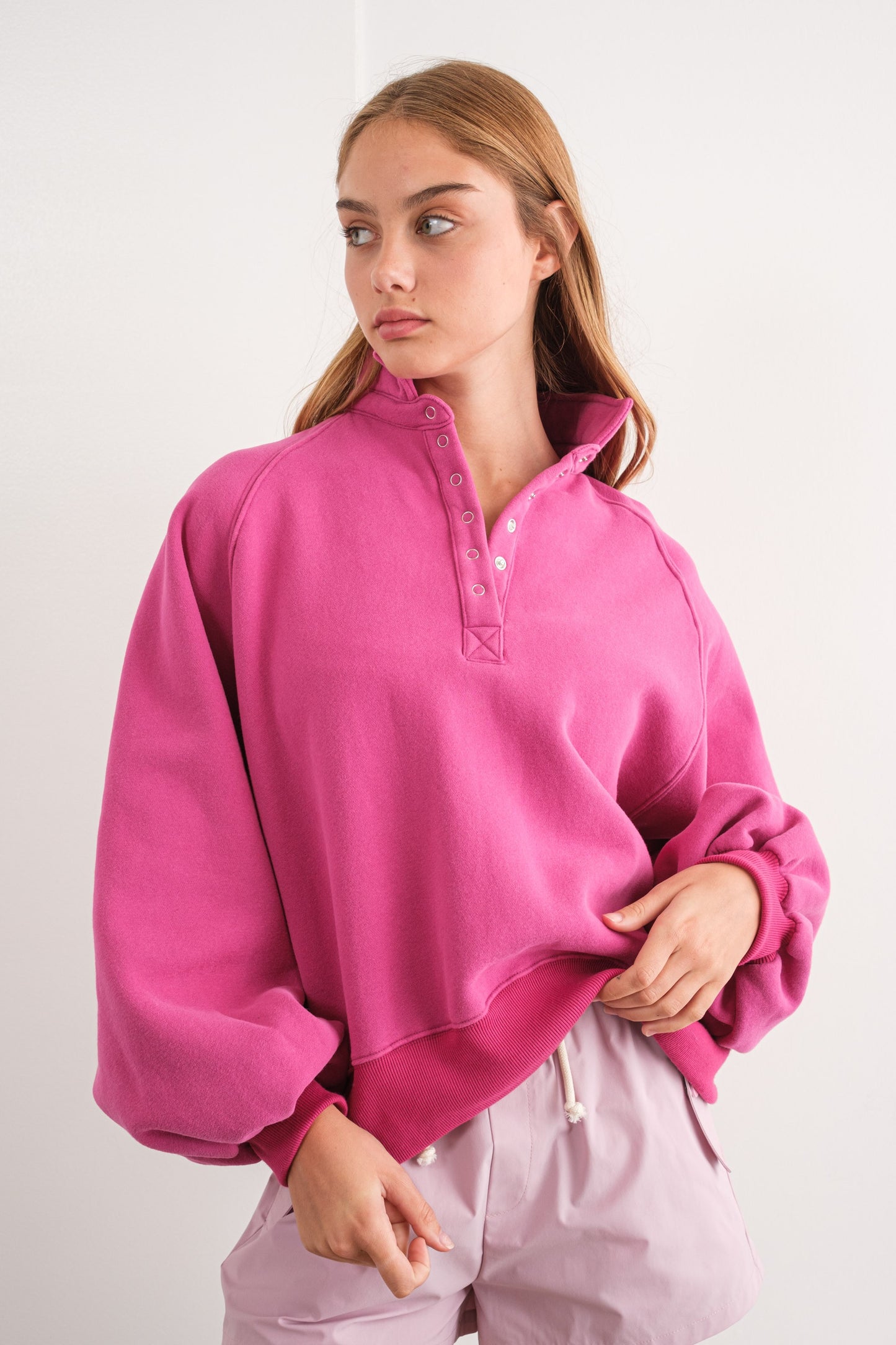 piper button up pullover -FUCHSIA 1 LEFT