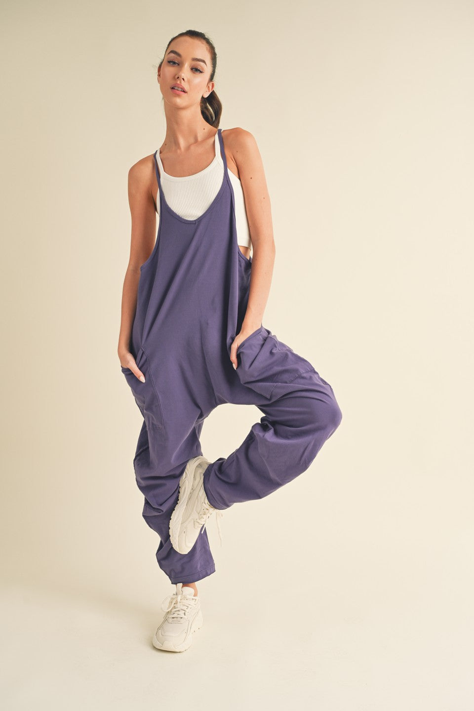 on the run comfy jumpsuit -purple 1 LEFT