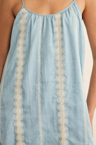 denim blue floral maxi dress