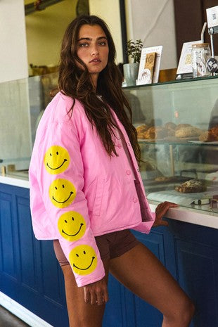 all smiles bomber jacket