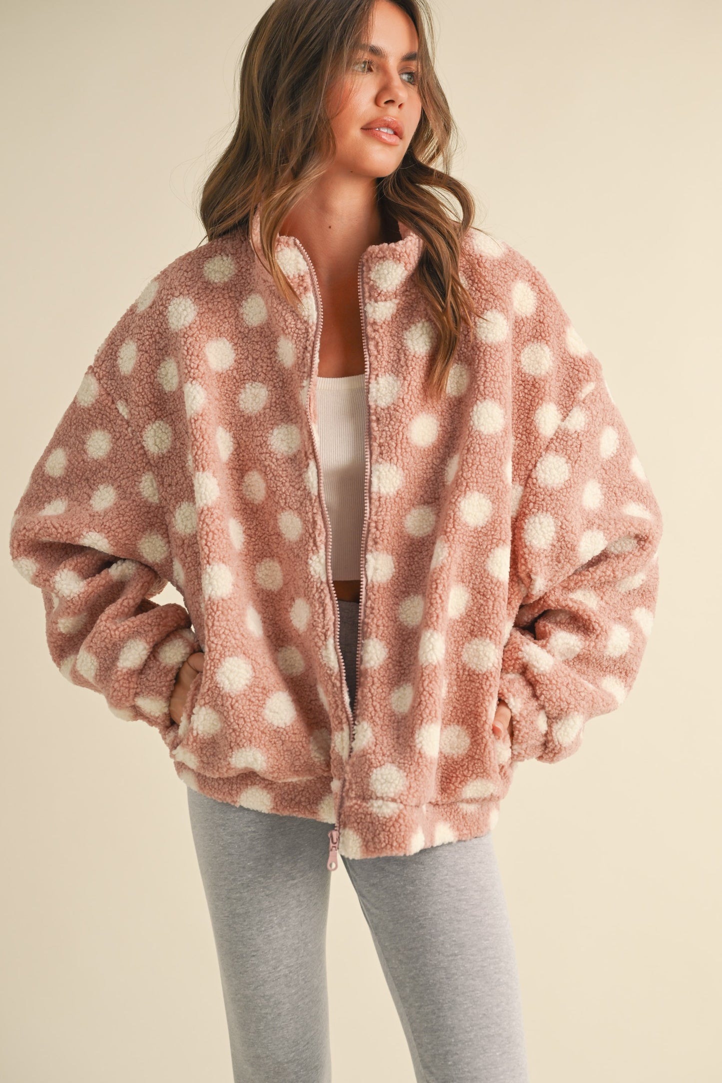 polka dot sherpa jacket