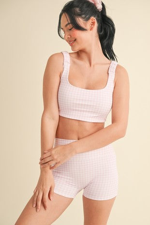 girly gingham sports bra -PINK