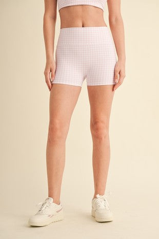 girly gingham biker shorts -PINK