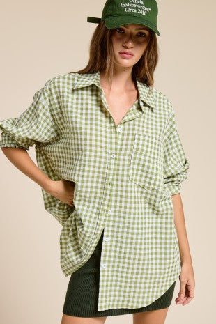 green gingham button up