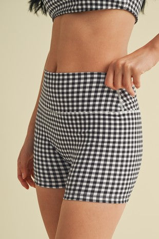 girly gingham biker shorts -BLACK