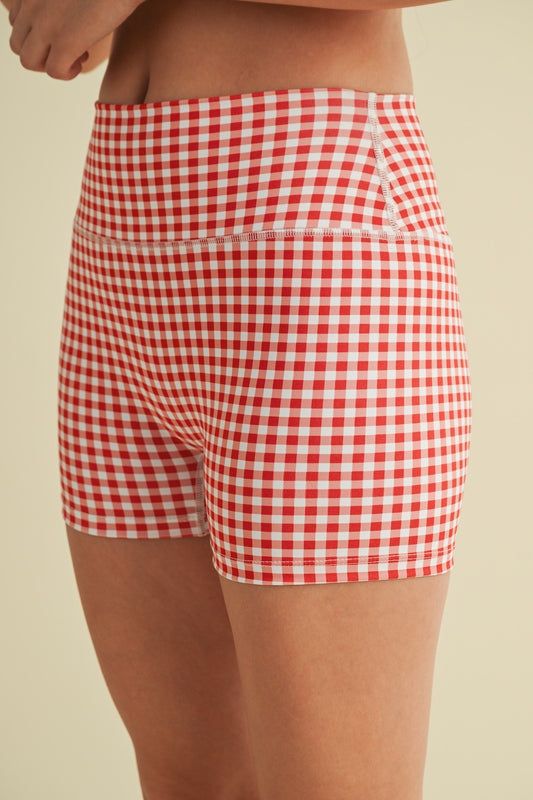 girly gingham biker shorts -RED