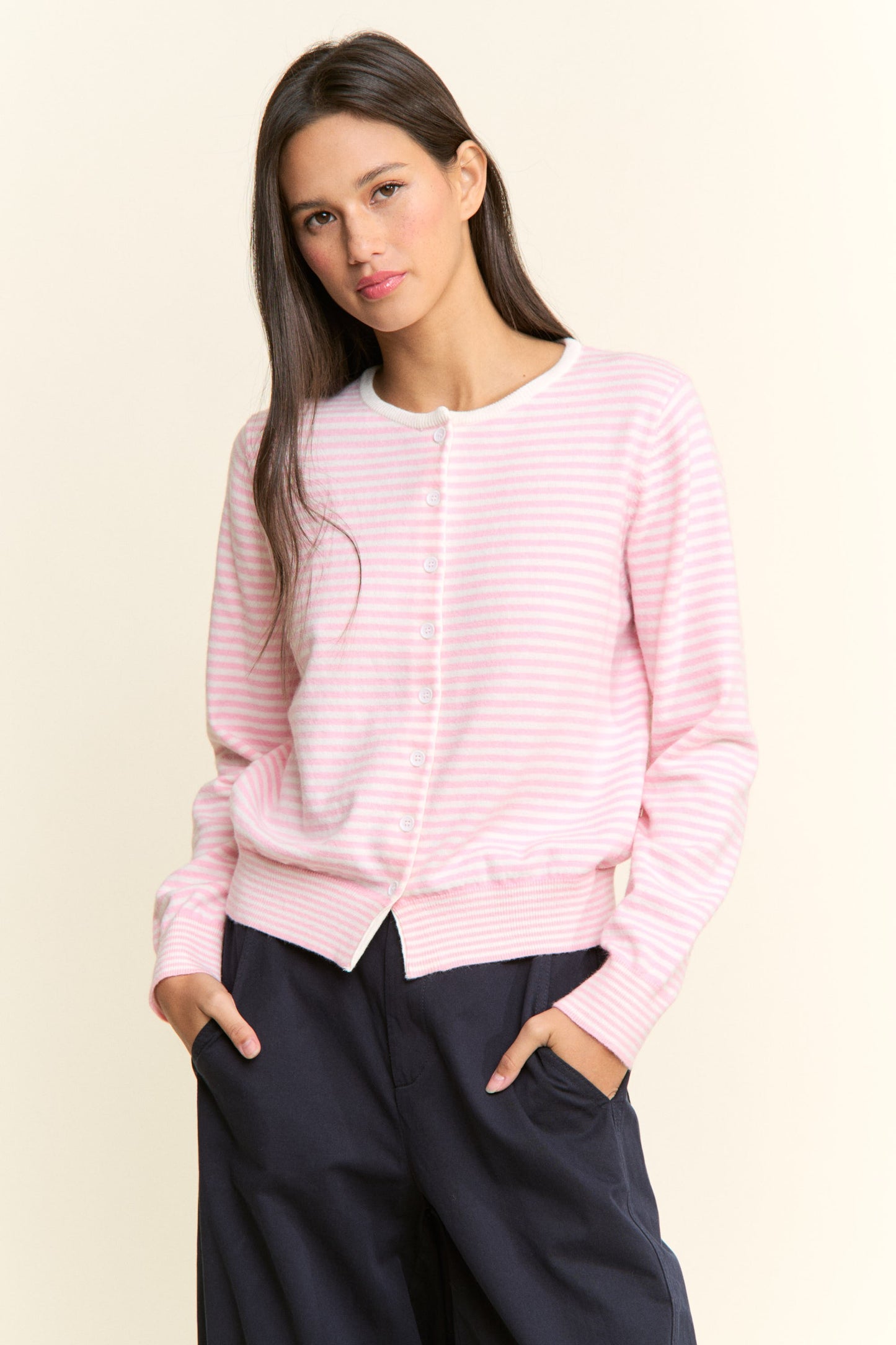 candy striped cardigan -BLUSH