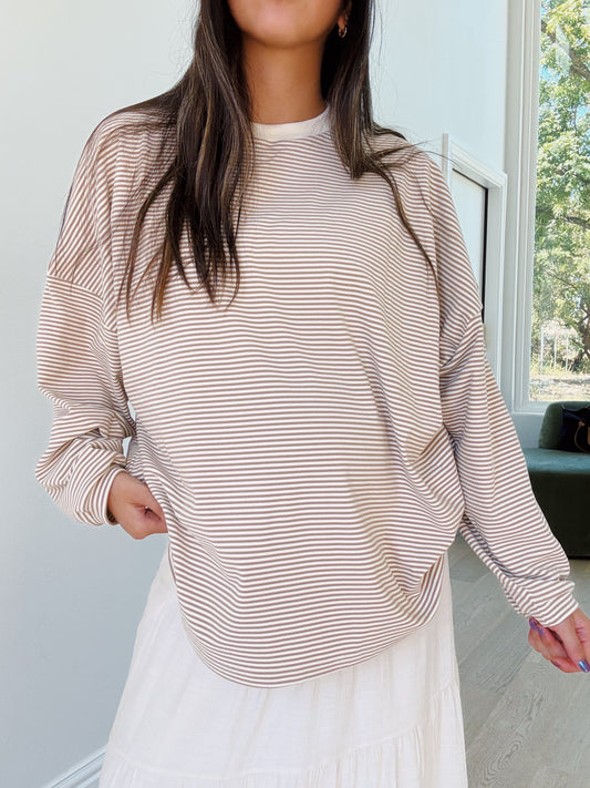 cream brûlée striped pullover