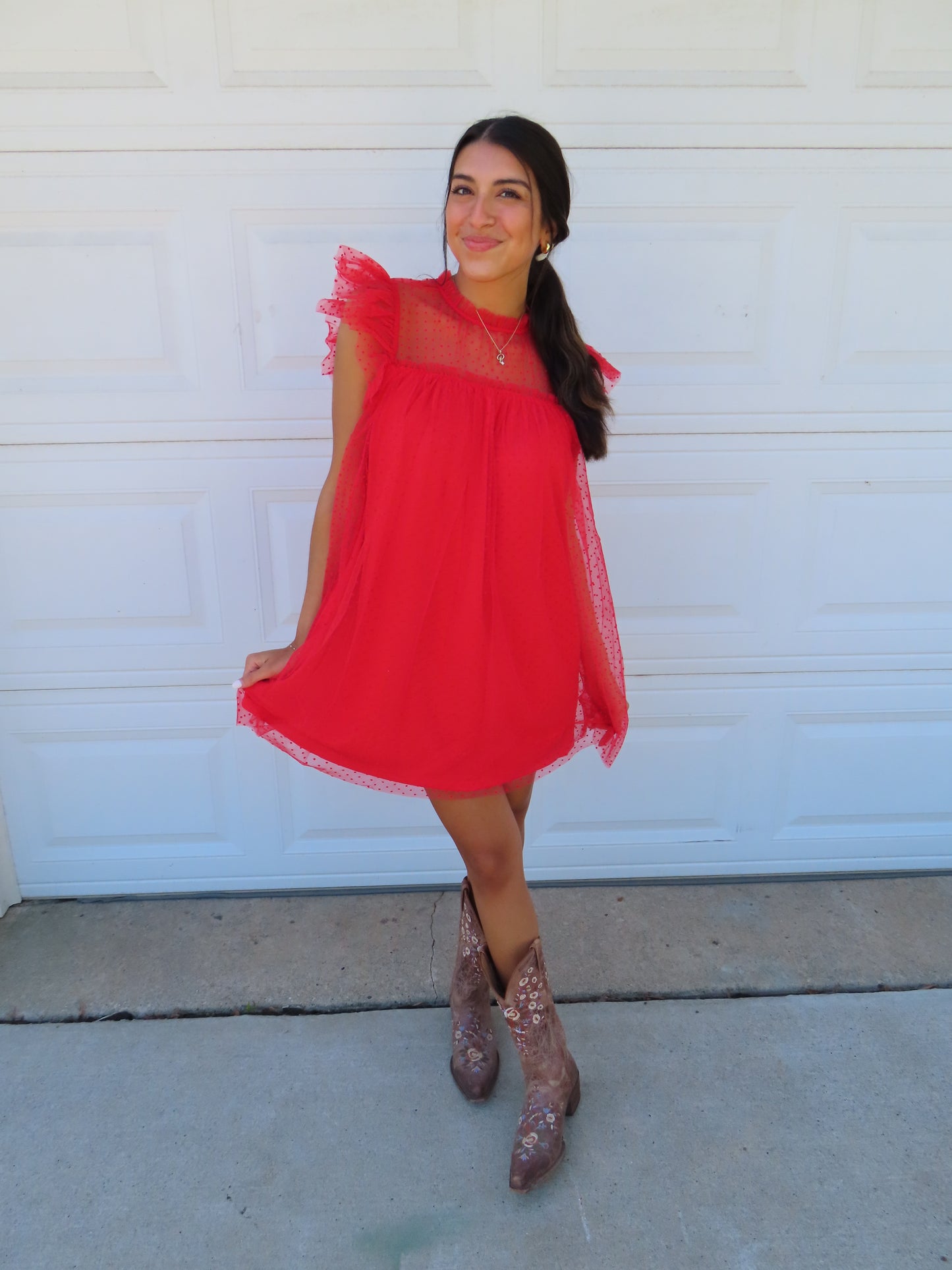 dotty red dress