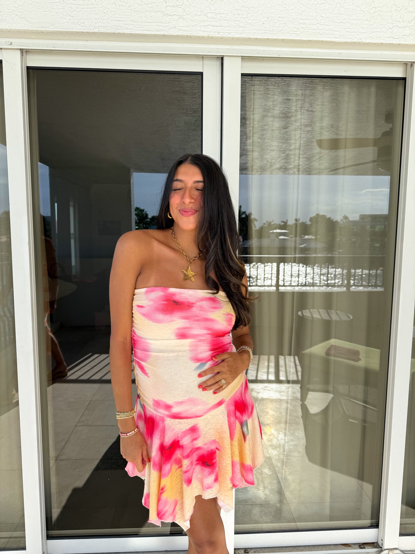 lemon floral mini dress